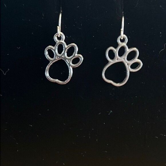 Hand Crafted Jewelry - Dog paw earrings- Handcrafted silver tone